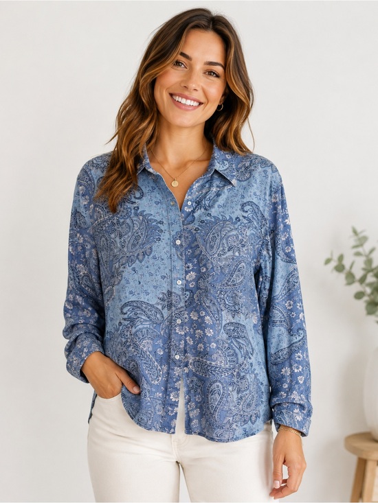 Liz Claiborne Tops - Liz Claiborne Lizwear Blue Paisley Button-Up Shirt Size XL